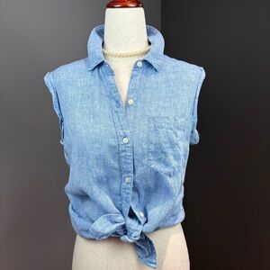 100% Linen Gap Button Down Sz XS Light Blue Pearlescent Buttons Classic Costal